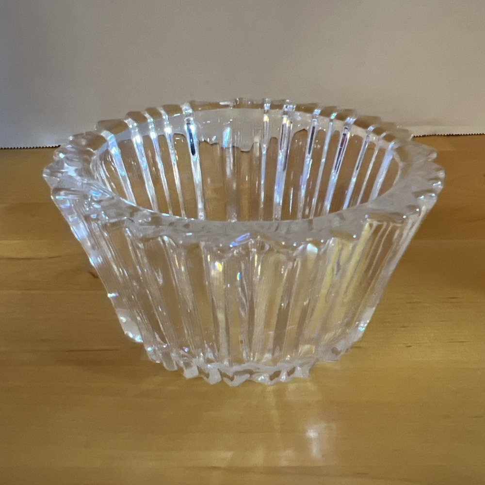 Vintage Heavy Crystal Ribbed Candy Bowl Art Glass Kosta Boda Sweden 3" X 4.25"